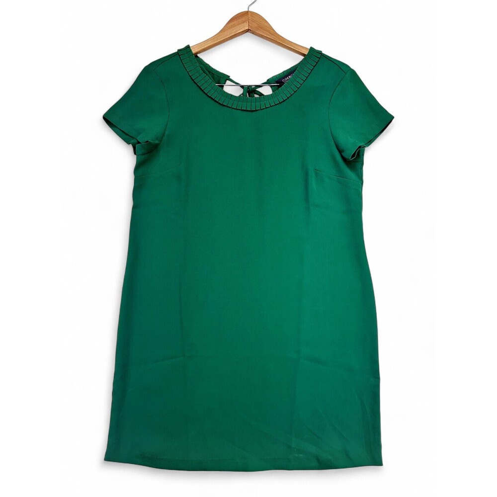 Coercion Green Pleated-Neck‎ Midi Dress Sz 8 Short Sleeve